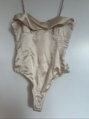 Zara Cream Satin Corset-Style Bodysuit